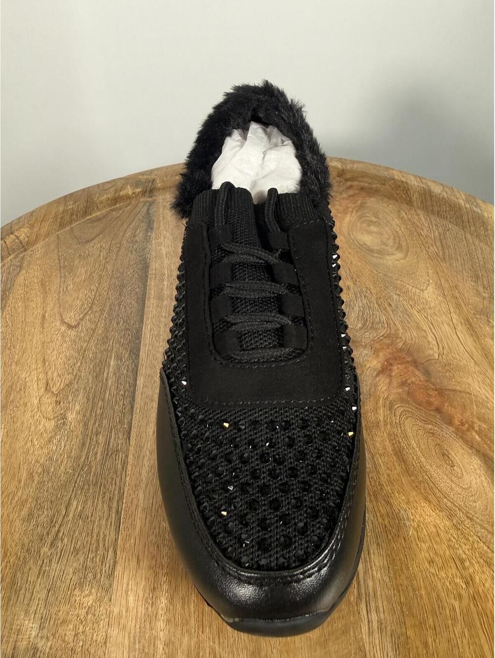 Kenneth Cole Reaction Black Cari Faux Fur Jewel Jogger Sneakers US 6.5M NWB - Picture 6 of 11